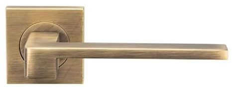 KOOPLES HARDWARE Equi Lever on Square Rose – Contemporary Door Handle with Bold Minimalist Design (Antique Brass, 51.5mm x 51.5mm Rose)