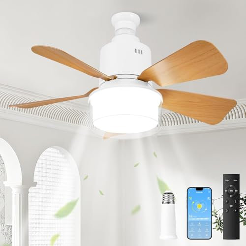 Starnearby Ventilateur Plafond avec Lumière et Telecommande, 72W Ventilateur Silencieux Plafond avec Douille E27, Abat-jour double couche, Dimmable Lampe Ventilateur Plafond pour Chambre (Marron)