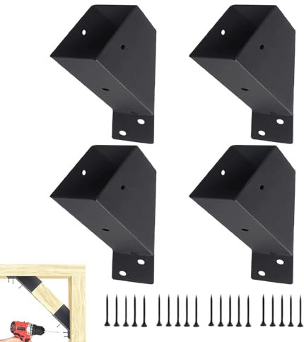 45° Pergola Bracket Set - Angle Connector, Wooden Post Fitting Kit | Heavy Duty Steel Pergola Connectors with Screws, Frame Support for Garden Roofs, Patio Canopy, DIY Construction
