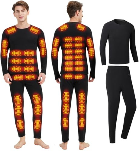 GHKWXUE Beheizte beheizbare Unterwäsche Set Herren USB-Aufladung 42 Zonen intelligent beheizbar Thermounterwäsche Oberteile Hosen & L
