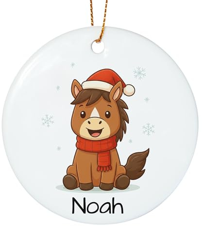Weihnachtsanhänger personalisiert für Kinder, Baumschmuck mit Pferd zum Nikolaus Weihnachten, Weihnachtskugel mit Name, Christbaumschmuck Weihnachtsbaum Anhänger Tier
