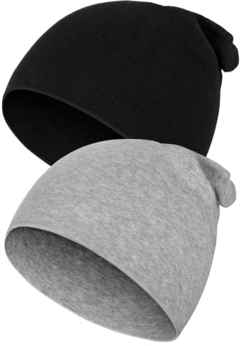 Kiiwah 2 Stück Mütze Kinder, Baumwolle Slouch Beanie Unisex Kindermütze für Jungen und Mädchen, Dünn Sportmütze Kinder Wintermützer für Herbst Frühling, Herbst, Winter