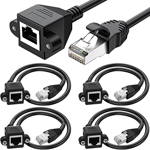 HAAMNING7 4 Pack Prolunga Ethernet, CAT6 LAN RJ45 Cavo Patch di Rete Maschio a Femmina Vite Montaggio a Pannello per Router Modem Smart TV PC Computer Laptop 30 cm