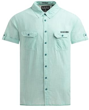 Camp David Herren Streifenhemd Kurzarm mit Backprint Island Green, XXL