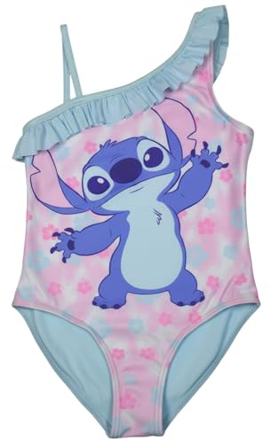 Disney Lilo & Stitch Badeanzug mit Rüschen für Mädchen - Kinder Schwimmanzug Einteiler Rosa/Blau