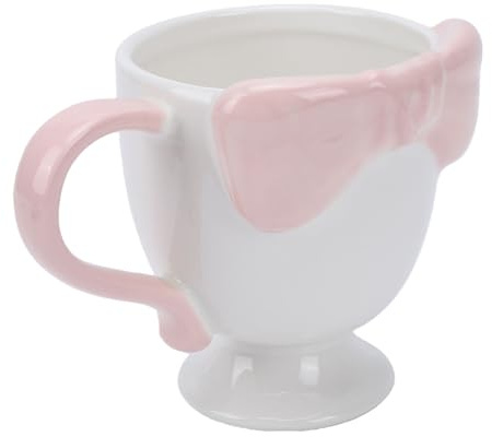 Tnfeeon 300ml Bow Coffee Mug, Cute Porcelain Cup with 3D Bow Tie Design, Perfect Tea and Latte Drinkware for Women and Friends (Pink)