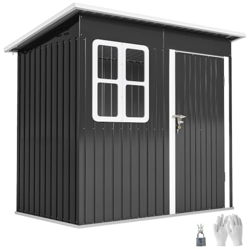 Outsunny Casetta da Giardino con Kit di Fondazione 2.55m² Grigio Scuro | Acciaio Zincato, Capanno da Giardino Porta Attrezzi, Porta Bloccabile, Tetto Inclinato, Finestra, per Esterno