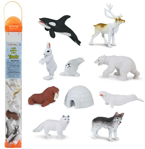 Safari Ltd Arctic TOOB With 10 Fun Figurines, Including A Harp Seal, Husky, Caribou, Arctic Rabbit, Killer Whale, Walrus, Arctic Fox, Beluga Whale, Igloo, And Polar Bear – For Ages 3 and Up