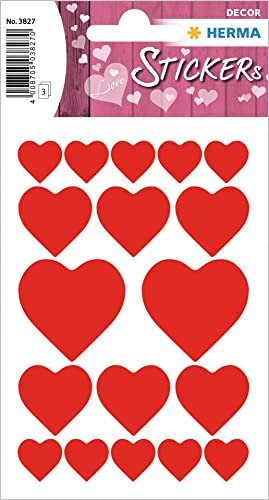 HERMA 3827 Aufkleber Herzen Rot klein groß, 54 Stück, Herz Sticker, selbstklebend, Etiketten in Herzform für Valentinstag Liebe Hochzeit Geburtstag Scrapbooking Dekoration Geschenk Briefe DIY Basteln