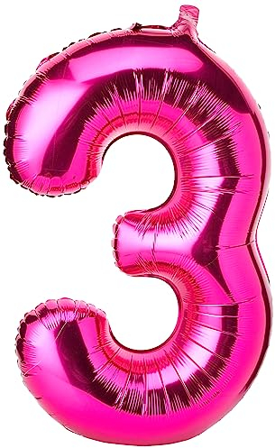 Pink Number 3 Shaped Large Foil Balloon (86cm) 1 Piece - Perfect for Birthday Parties and Special Events