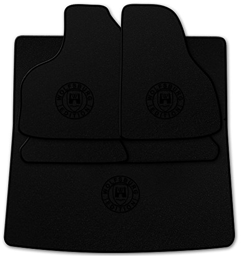 Autoteppich Stylers (Mit Farbauswahl Q100) Passform Auto Fußmatten + Kofferraumteppich mit Druck Wolfsburg Edition (WOB) und Rand in Schwarz passend für VW Golf 1 Cabrio Baujahr 1979-1993