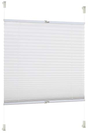 Rapid Teck® Klemm Plissee 45cm x 130cm Weiß Blickdicht Faltrollo Jalousie Rollo ohne Bohren Klemmrollo Fertigplissee