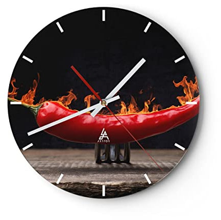 Modern Wanduhr Chili Paprika Bio Landwirtschaft 40x40cm Rund Groß Wand Uhr Glas Analog Zimmeruhren Küche Büro Wohnzimmer Glasuhr Wall Clock Dekoration Design Wanddekoration Küchenuhr C3AR40x40-3193