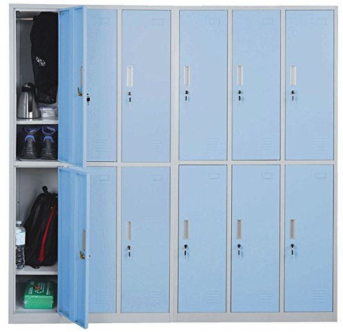 Mendler Schließfach Boston T829, Schließfachschrank Wertfachschrank Spind, Metall 12 Fächer - blau