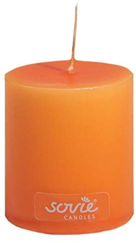 Sovie CANDLES Stumpenkerze ORANGE - Ø 50mm x 60mm – ca. 16 Std. Brenndauer – Duftfreie Dekokerze für Tischdekoration, Hochzeiten, Feiern & stilvolles Ambiente