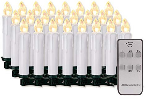 20/30/40/50/60 stk LED Kerzen LED Lichterkette Kabellos Dimmbar Kerzenlichter Flammenlose Weihnachtskerzen für Weihnachtsbaum, Weihnachtsdeko, Hochzeit, Geburtstags, Party (weisse Hülle, 50stk)