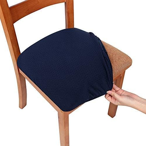 Homaxy Stretch Spandex Jacquard Esszimmerstuhl Sitzbezüge, herausnehmbarer waschbarer Anti-Staub Esszimmerstuhl Sitzkissen Hussen - 4er Set, Marine Blau