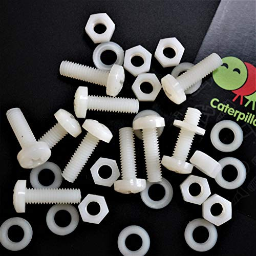 50 x têtes plates en nylon, vis de machine en plastique pour traverse, M6 x 20mm, boulons, écrous et rondelles