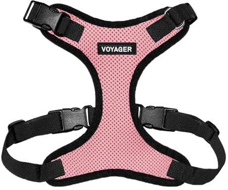 Best Pet Supplies Voyager Step-In Lock Haustiergeschirr – Allwetter-Netz, verstellbares Step-in-Geschirr für Katzen und Hunde – Rosa/Schwarzer Rand, XS