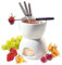 Marco Paul 10pc White Ceramic Chocolate Fondue Set with Stainless Steel Forks and 4 Half Moon Serving Dishes, Microwave Dishwasher Safe Cheese Fondue Sets Tealight Candle Mother's Day Birthday Gift