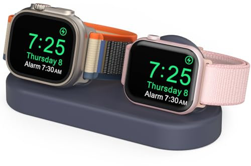 Delidigi Support de charge double compatible avec Apple Watch Ultra 3/2/1, SE 3/2/1, Series 11 10 9 8 7 6 5 4 3 2 1 (49/46/45/44/42/41/40/38 mm) en silicone pour double iWatch