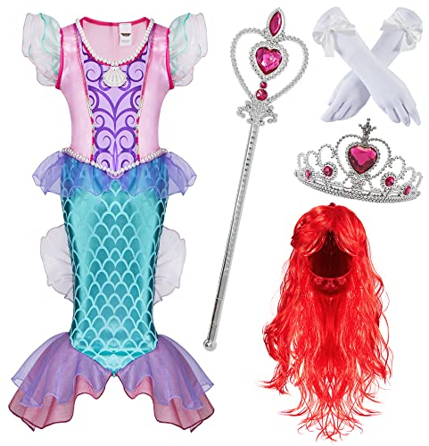 Spooktacular Creations Little Girl Mermaid Princess Costume Include Mermaid red Wig, Crown, Magic Wand and Gloves! (Small (5 – 7 yrs))