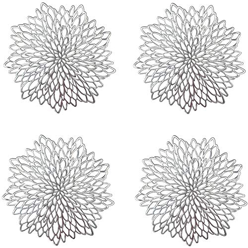 4 Stück Ausgehöhlte Runde Tischsets, Silber Runde Tischsets, Ausgehöhlte Runde Tischsets Gepresste, für Lsolierung von Speisetellern, Tischdekoration(Silber)
