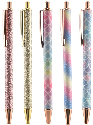 Jcevium Kugelschreiber, 5 Stück, einziehbarer Kugelschreiber, schwarze Tinte, mittlere Spitze (1,0 mm), -Kugelschreiber, rotgold, Bürobedarf für Männer, Frauen, Studenten, Geschäft