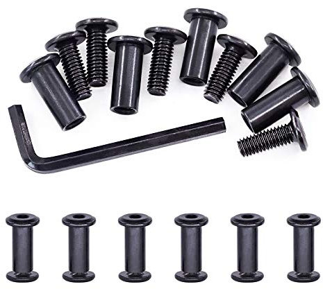 Swpeet Juego surtido de 25 tuercas hexagonales de acero al carbono M6 x 16 mm, color negro, con 1 llave Allen, poste de tornillo para muebles, hebilla de cinturón y pernos de encuadernación de cuero