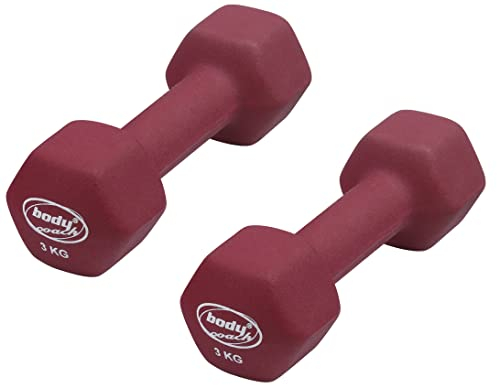 BODYCOACH Neopren-Hantel Set 3 kg | Kurzhanteln 2er Set rutschfest & Geruchslos | Hanteln für Frauen & Männer | Dumbbell Set für Yoga, Reha, Krafttraining | Gewichte für Zuhause