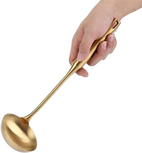 BLLBOO Louche à soupe en acier inoxydable, grande louche à soupe, spatule, outil de cuisine, 1 pièce, Or du Tyran