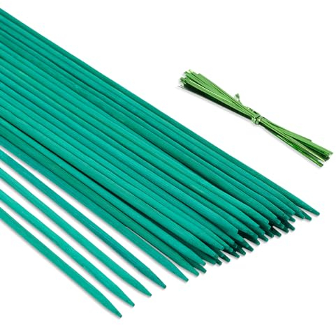 KINGLAKE Pflanzenstab Ochideen Stäbe 38cm, 50 Stück Pflanzenstütze Stab, Orchideenstäbe mit 50 Pflanzenbindern, Pflanzstäbe Blumenstäbe, Pflanzen Stange Rankstäbe, Bambusstäbe Plant Stick Grün