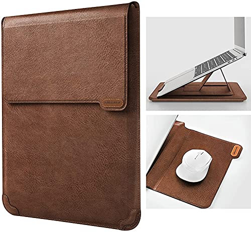 Nillkin 15.6 inch Laptop Sleeve Adjustable Laptop Stand,Shockproof PU Laptop Bag with Mouse Pad for 16/15MacBook Pro 15.6 Dell Lenovo HP Acer Samsung, Brown