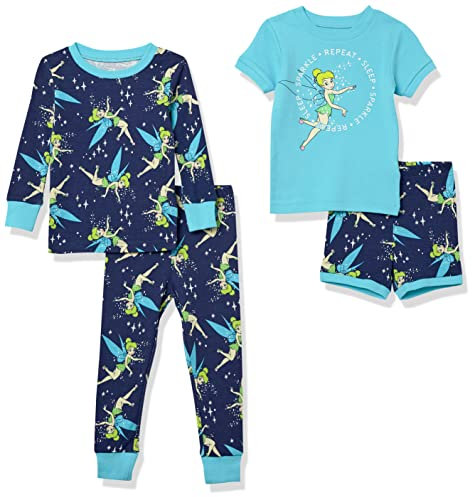 Amazon Essentials Disney | Marvel | Star Wars Pigiama, 4 Pezzi (Precedentemente Spotted Zebra) Bambine e Ragazze, Tinker Bell Sparkle, 3 Anni