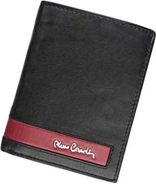 Pierre Cardin CB Tilak26 326 RFID, Portefeuille Homme, Porte Monnaie, Fentes pour Cartes, Cuir Naturel, Noir et Rouge, 13x9,8x2,5 cm