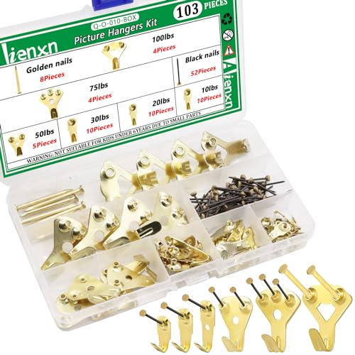 Aienxn 103PCS Heavy Duty Picture Hanging Kit Holds 10-100lbs, Picture Hangers with Nails, Professional Picture Hangers on Drywall/Wooden for Picture Frame, Office Pictures, Canvas, Clock