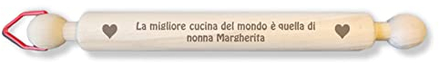 NM Idee Regalo Regali nonna compleanno Mattarello legno Personalizzato Mattarello decorativo 40 cm Idea regalo di Natale o Festa dei nonni personalizzabile con decorazioni (Personalizzato)