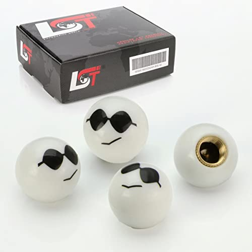 LST 4x Ventilkappen Reifenventil Kappen Smiley Sonnenbrille Weiß KFZ PKW LKW