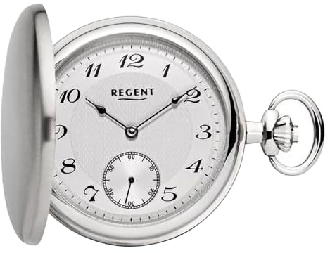 Regent Herren Taschenuhr Savonnette Edelstahl 50 MM Mechanischer Handaufzug Arabische Zahlen P-717