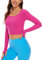 CRZ YOGA Damen Butterluxe Sport Langarmshirt Slim Fit Longsleeve Yoga Crop Top Cropped Fitness Sweatshirt mit Daumenloch Hibiskus-Purpur 38