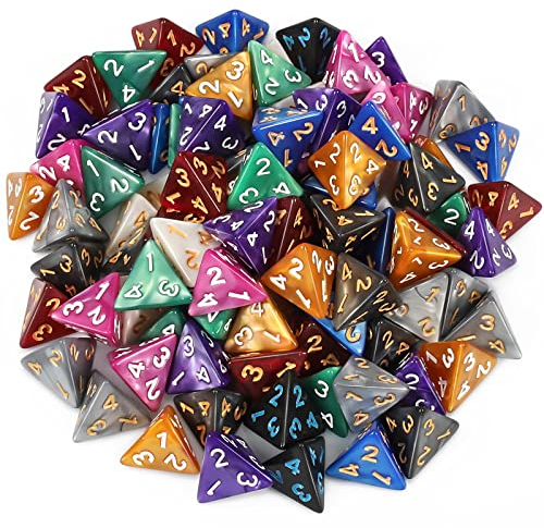 YILAIDA 100 Stück Polyedrisch Würfel Set mit Schwarz Beutel, Tisch Spiel Würfel für Dungeons and Dragons Pathfinder DND RPG MTG (4 Seitige)