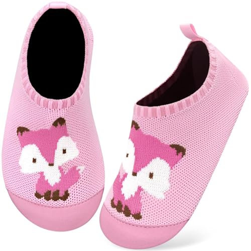 Kyopp Hausschuhe Kinder Junge Mädchen Pantoffeln Atmungsaktive Rutschfest Weich Barfussschuhe für Lauflernschuhe Kleinkinder Schuhe Kindergarten Unisex (Fuchs Rosa 32/33EU)