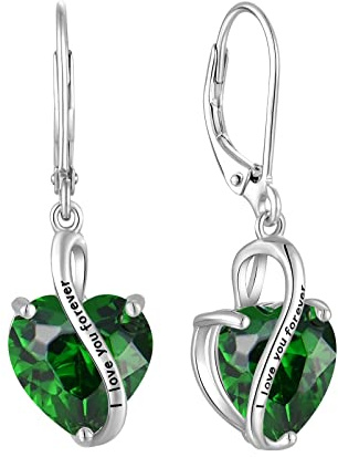 YL Damen Herz Ohrringe 925 Sterling Silber I love you Tropfenohrringe Mai Geburtsstein Simulierte Emerald Schmuckgeschenke für Mutter Freundin Damen