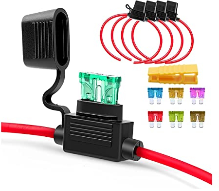CGEAMDY 32V Soporte De Fusible En Linea Hoja Portafusibles, 16 AWG ATO/ATC Portafusibles En Línea De Fusible, 20A Standard Portafusibles Impermeable Para Coche, Camioneta, Motocicleta, Barco