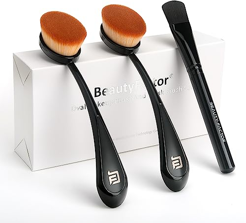 BEAUTYFACTOR 3Stk Ovaler Foundation Pinsel, Enthält Zwei Foundation Make Up Pinsel Und Einen Maskenpinsel, Schnelles Und Makelloses Auftragen von Foundation