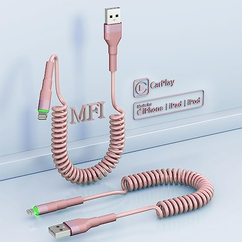 Lightning Spiralkabel für Apple Carplay, 2Pack iPhone Ladekabel für das Auto, [Apple MFi Zertifiziert] iPhone Datenkabel USB mit Datensynchronisierung, Kurz iPhone Ladegerät für iPhone/Pad/Pod