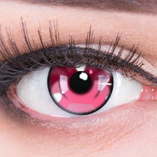 MeralenS Lentilles de contact colorées Anime Arc 3 rose rose Lentille à motif souple pour robe chic costume cosplay carnaval Halloween 2 pièces 1 paire de lentilles de couleur rose sans correction