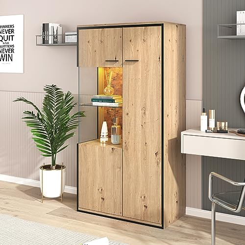 Sweiko Vitrine Moderne éclairage LED,avec Porte en Verre et étagères polyvalentes,15 Options de Couleur,Grand Espace Rangement,étagère en Verre,vitrine,Meuble de présentation,Armoire 150Hx78Bx40Tcm