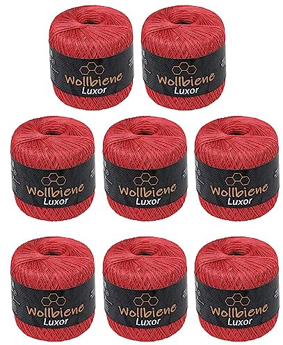 Wollbiene Luxor Häkelgarn Filetgarn 8x50g, 100% mercerisierte Baumwolle, 400g Häkelwolle Strickwolle (marsala rot 37)