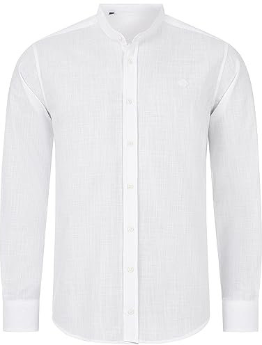 Indumentum Herren Hemd Leinen-Optik Sommer Hemd Herrenhemd Krangelos Leinenhemd Shirt Männer Hemden H-321 Weiß XXL